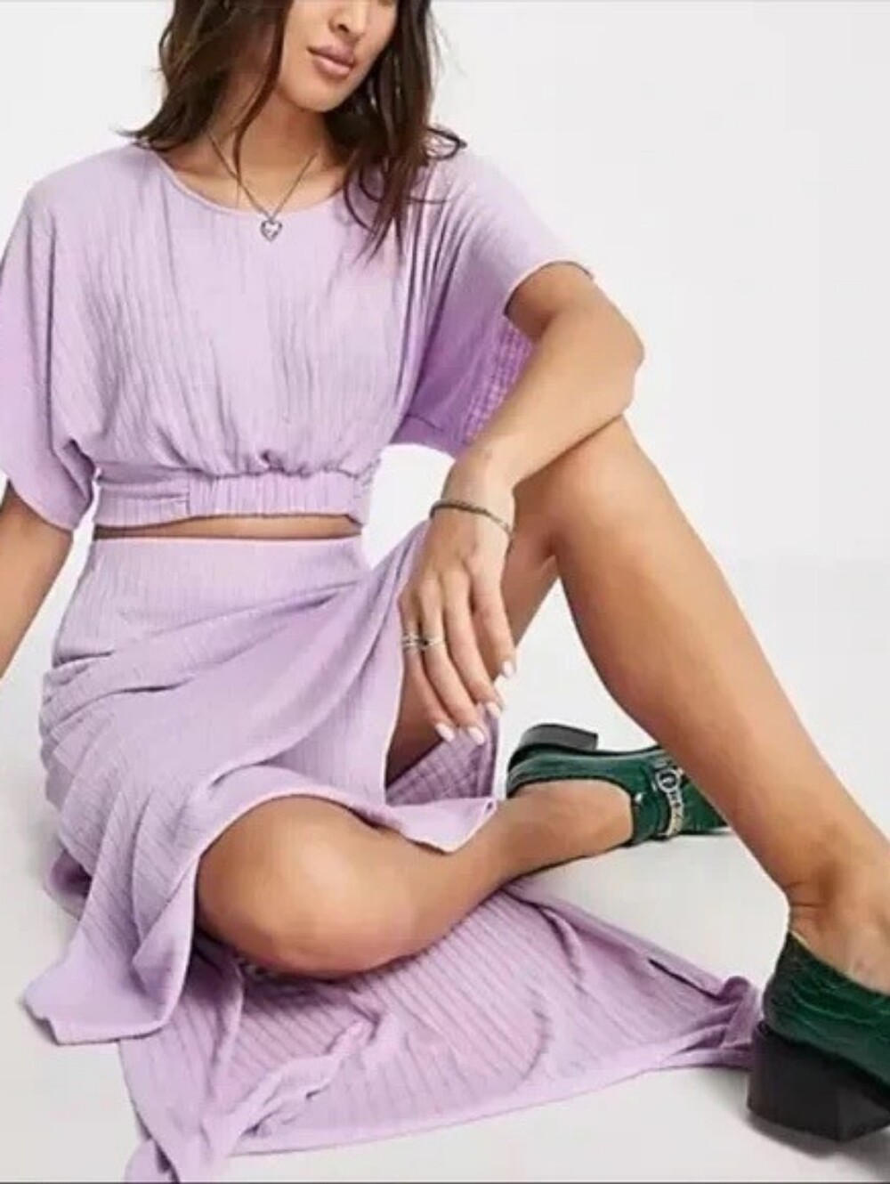 Free People Lavender Purple Kelsey Rib Crop Top & Skirt Set Size S